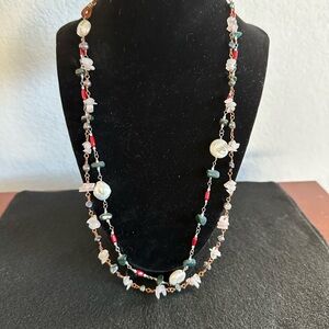 Chic Beaded Necklace with Red, Green, and White Accents